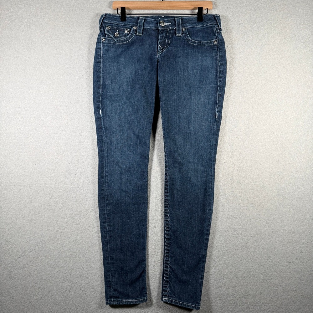 True Religion Womens Skinny Jeans Dark Wash Horseshoe Flap Pockets Size 29 USA